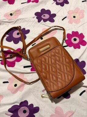 Quilted Crossbody Phone Bag in Brown